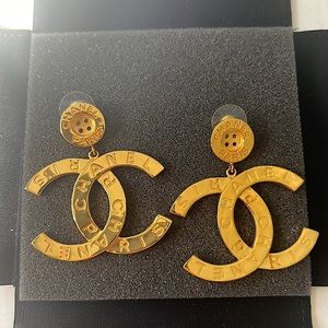 CHANEL BIG CC PARIS BUTTON GOLD RUNWAY HOOP EARRINGS